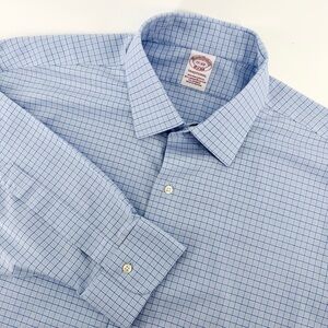 Brooks Brothers Shirt Mens 17-34 Blue Traditional Oxford Button Micro Check